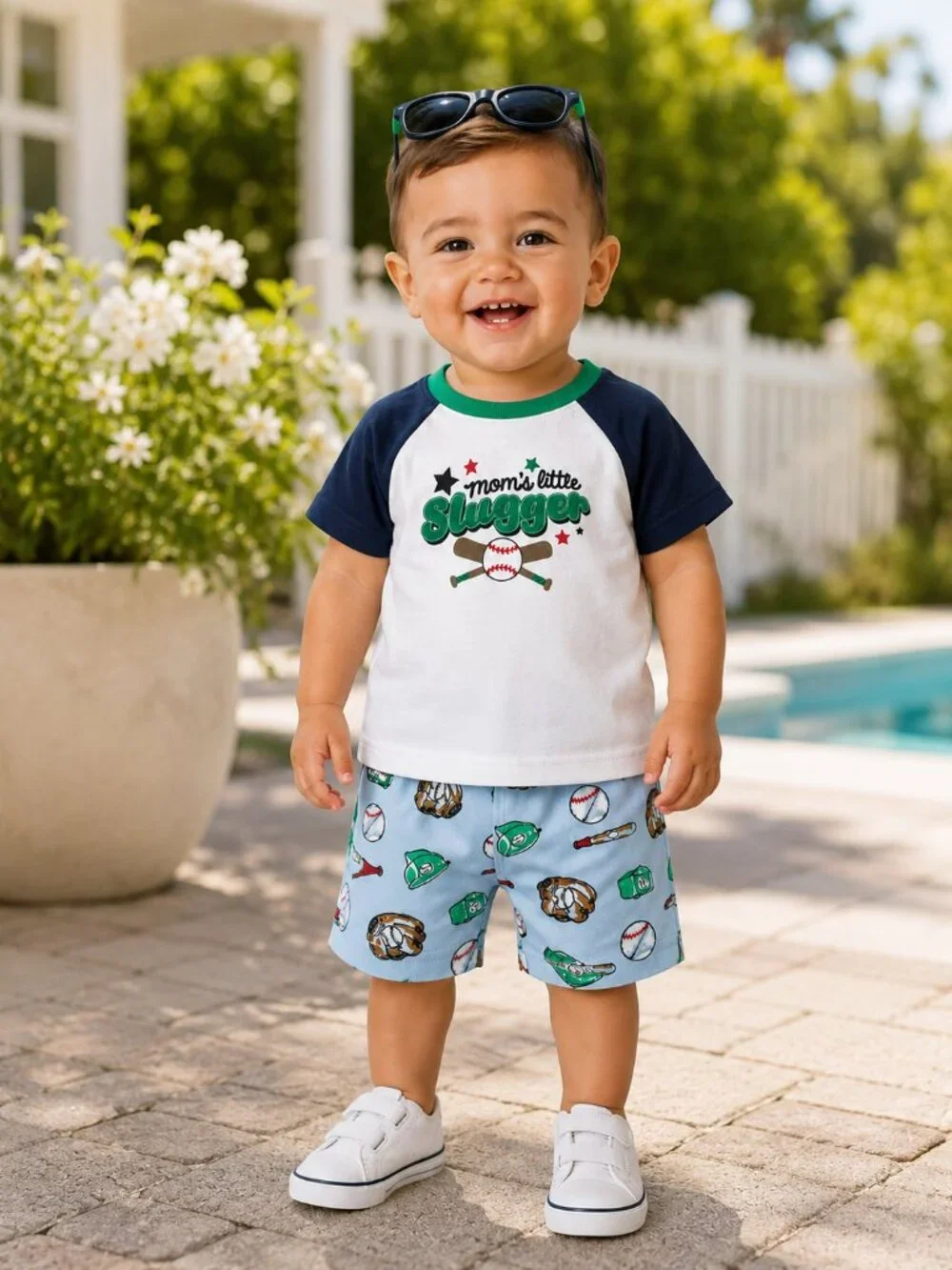 NWT Baby Essentials 3 Piece Baby Boy Baseball Outfit Set 12 Months | Shirt, Shor